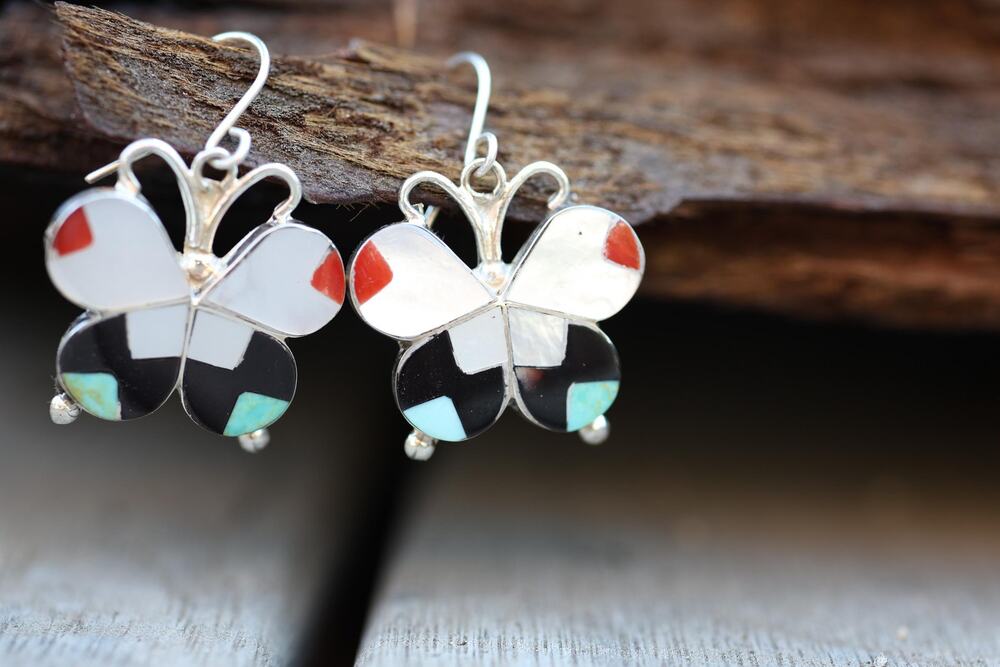 Allison Dishta Zuni Butterfly Earrings, Sterling Silver,  Native American Dangle